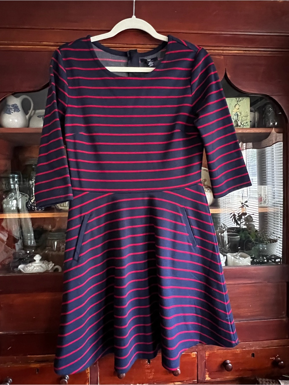 GAP Navy and red Striped Fit-and-Flare Dress size med